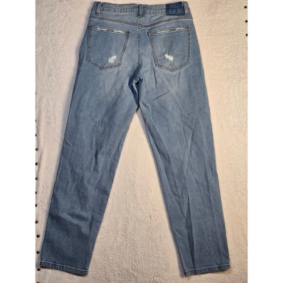 Fashion Nova Medium Wash Boyfriend Straight Leg Jeans Size 5/27 Distressed - Picture 5 of 7